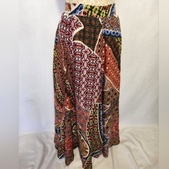 Truly 4 You Size 2X Multi Color Patchwork Print Tie Front/Back Maxie Skirt Boho - Picture 7 of 12